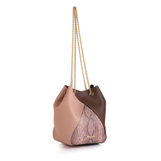 Dusty pink, espresso brown & faux snake skin handbag