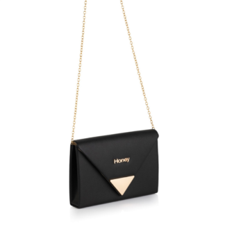 Black clutch bag. Flap & magnetic clip.