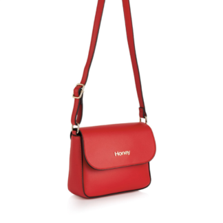 Cherry red handbag. Flap with magnetic clip.