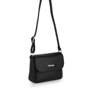 Black handbag. Flap with magnetic clip