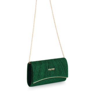 Emerald green & black glitter fabric clutch bag