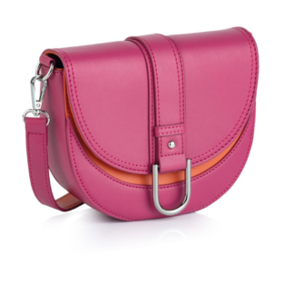 Magenta pink handbag. Vivid orange front panel.