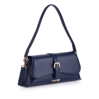 Navy handbag. Flap with magnetic clip