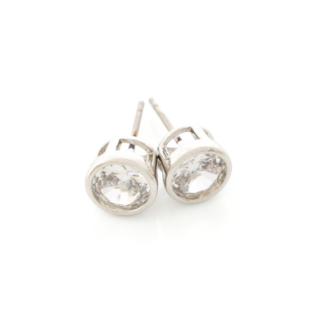 Rhodium plated bezel earrings. CZ crystal.