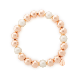 Rose gold plated bracelet. White glass pearl.