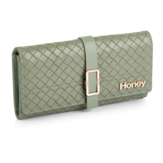 Sage embossed PU purse. Gold plated hardware
