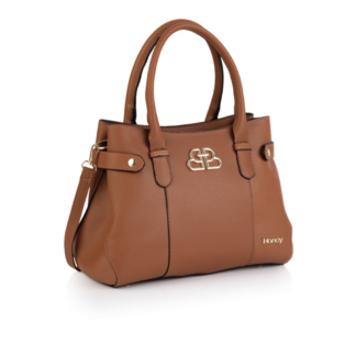 Tan PU handbag. Gold plated hardware.