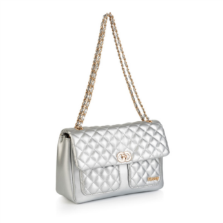 Matt silver quilted PU handbag