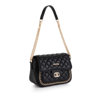 Black quilted handbag. Gold plated hardware